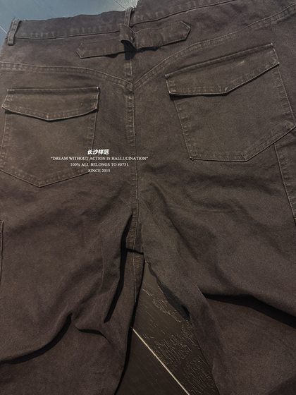 Changsha sample LAB ultra-heavy beaded canvas heavy-duty washed charcoal black straight pocket overalls