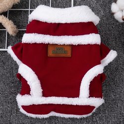 Dog clothes, autumn and winter clothes, plus velvet, thickened and warm, retro vest, cat corgi, teddy pet clothing