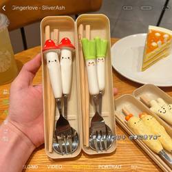 Cute Instagram-Style Bento Spoon, Fork, and Chopsticks Set, High-Value Portable Cutlery Set for Students, Children, and Office Workers