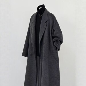 
Double-sided cashmere coat women's mid-length 2025 autumn and winter new charcoal gray Korean style loose high-end woolen coat