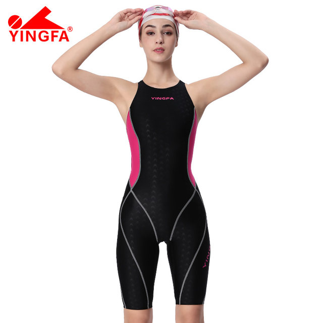 Yingfa swimsuit women's sharkskin one-piece swimsuit large size mid-leg conservative slim professional swimsuit 953
