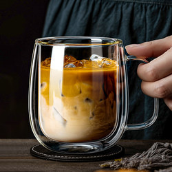 High Temperature Resistant Anti-Scalding Water Cup for Women, Double-Layer Insulated Transparent Glass Cup for Home and Office, Tea Cup, Coffee Cup with Handle