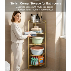 Bathroom Storage Rack, Corner Triangular Storage Organizer for Bathroom, Toilet, Washroom, No-Drill Floor-Standing Basin Rack