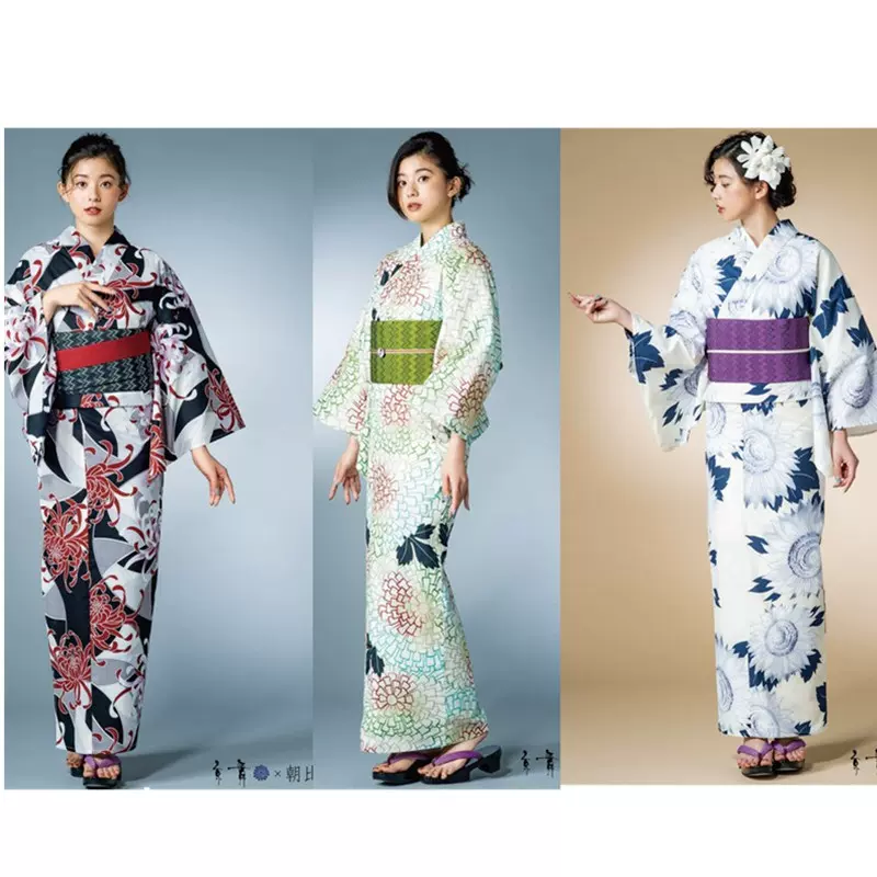 小美新款出口日本高品质夏季和服浴衣向日葵彩菊-Taobao