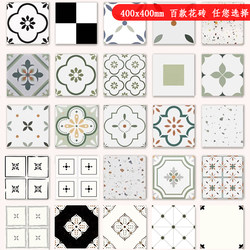 Foshan Warehouse French Fresh Green Tiles 400X400 Retro Bathroom Toilet Kitchen Balcony Black and White Floor Tiles