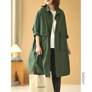 
Simple design sense large size women's clothing Korean version casual loose slim workwear mid-length shirt windbreaker jacket autumn clothing