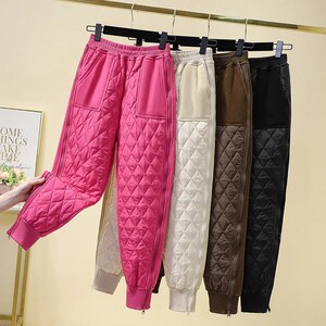 
Brand counter withdrawn goods genuine down cotton women's winter fashion splicing plus velvet warm sports harem cotton pants