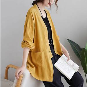
Cotton and linen jacket women's 2026 spring and autumn new loose large size slim mid-length retro thin long-sleeved cardigan top