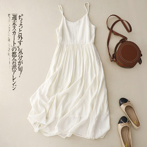 Pick up the leak ~ Advanced sensing texture double -layer suspender skirt female summer high waist is thin, loose, large sleeveless dress
