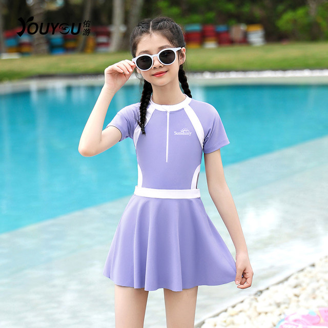 Children's swimsuit girls 2025 new style girls middle-aged and big children one-piece swimsuit junior high school students conservative swimsuit training summer