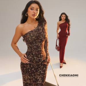 
[Mimijia] New Wild Style European and American hotties sexy fleece slanted shoulder one-sided dress long skirt 25/Y809