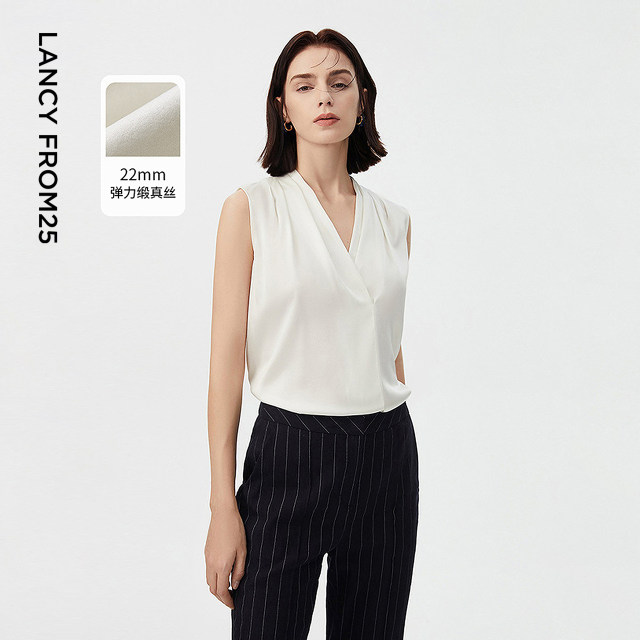 Silk ladies shirt summer new style V-neck white shirt light men's top