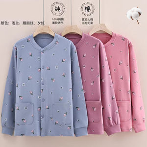 Middle-aged and elderly women's pure cotton cardigan buttoned autumn coat large size loose mother's cardigan warm top temperament mother's shirt