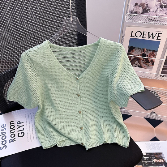 Ice Silk V-Neck Sweater Women's Korean Style Cardigan