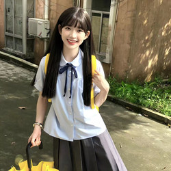 Japanese Retro Blue Short-Sleeved Shirt for Women 2026 Summer New Style Petite Doll Collar Shirt Short Top