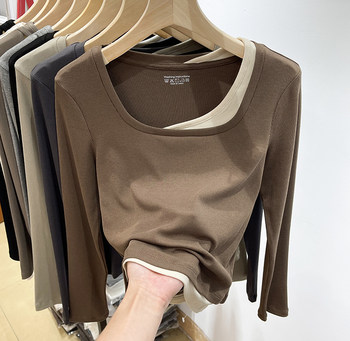 Johor long -sleeved Korean loose large size women's bottom shirt
