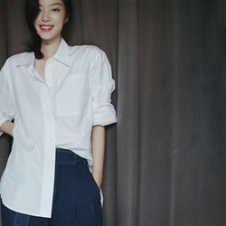 Spring New Style White Shirt for Women, Minimalist High-End Top, Loose Casual Elegant Commuter Cotton Shirt