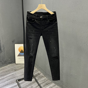 Porn jeans men's tide brand slim feet summer new Korean version of the trendy elasticity versatile leisure crisis pants
