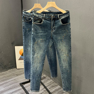 
Spring and Autumn Jeans Men's 2025 New Elastic Slim Small Feet High-End Washed Retro Versatile Casual Long Pants