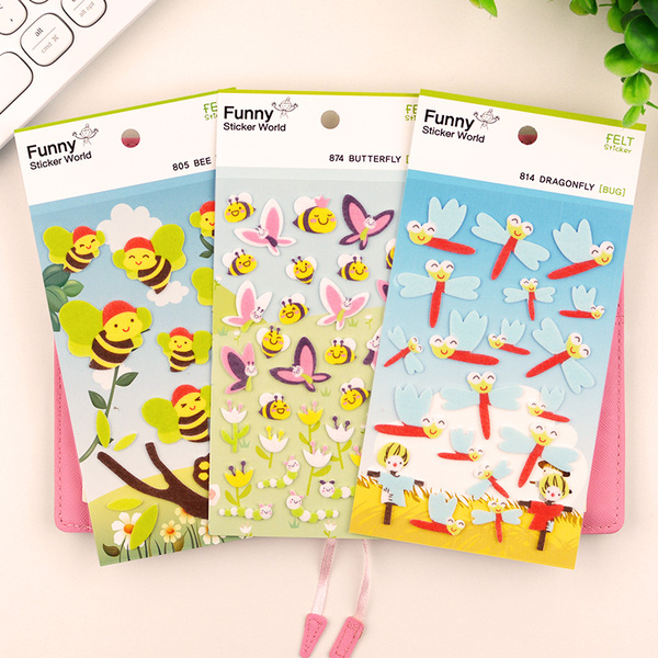 Korean funny stickers bee butterfly dragonfly 3d three-dimensional decoration cute children,s toys reward stickers stickers