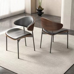 Light luxury house quiet style dining chair leather bag designer modern curved wood cafe solid wood chair home study chair