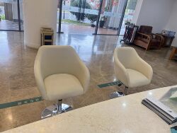 Modern Minimalist Chair, Adjustable Height, Suitable for Travel, Exhibitions, with Fixed Armrests, Reception Chair, Round Base, Aluminum Alloy Legs, Leather