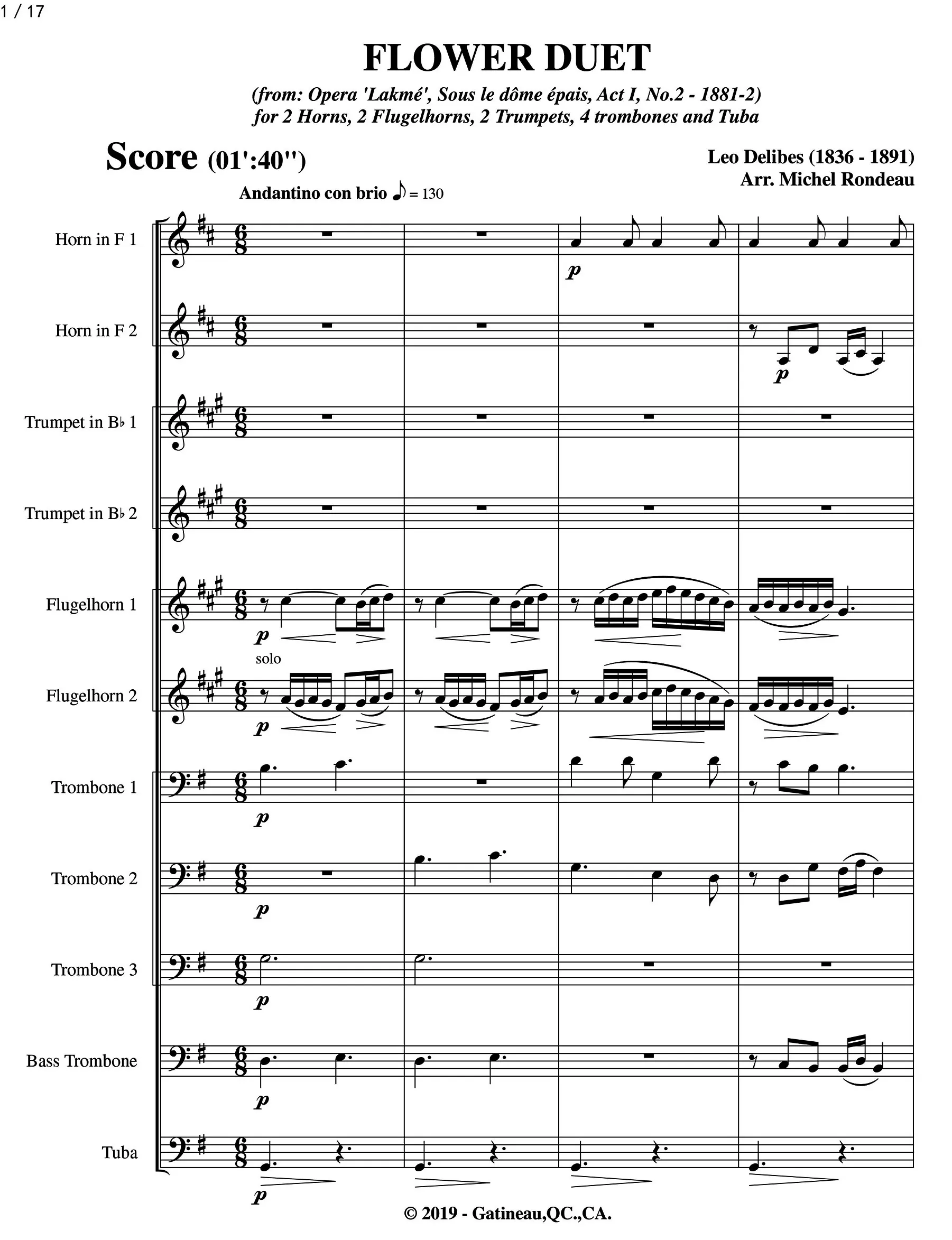 delibes the flower duet 花之二重唱 管乐重奏 总分谱