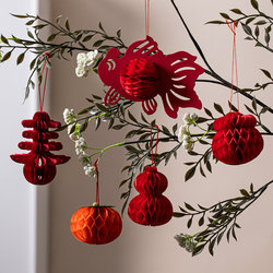 New Year Decorations 2026 Festive Spring Festival Honeycomb Decoration Bonsai Green Plant Potted Small Hanging Ornaments Atmosphere Arrangement Hanging Decorations