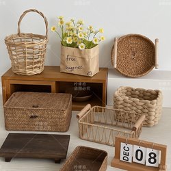 Japanese-Style Weaving ins Trendy Photo Props Window Display Background Table Decorations Soft Furnishings Storage Rack