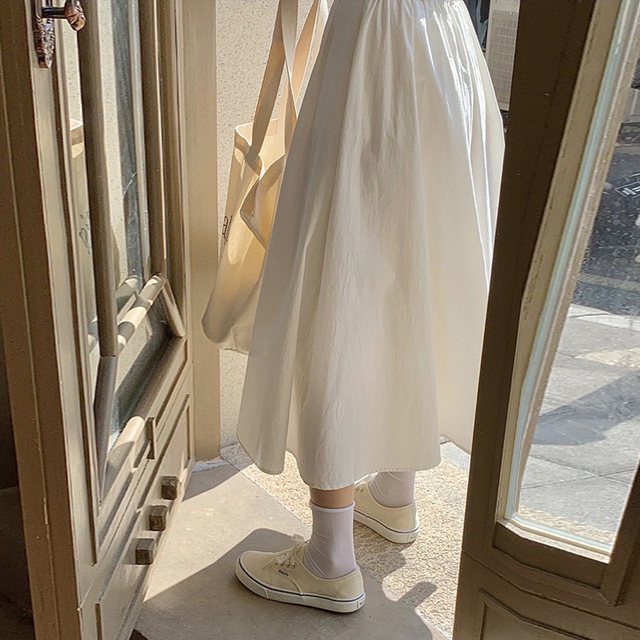 Homemade sweet Japanese white high -waisted skirt female summer French literary student work style mid -length A -line skirt