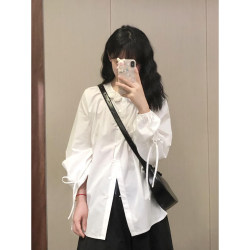 Japanese-Style Gentle White Doll Collar Long-Sleeve Shirt for Women, Spring Design, Sweet Single-Breasted Loose Versatile Blouse