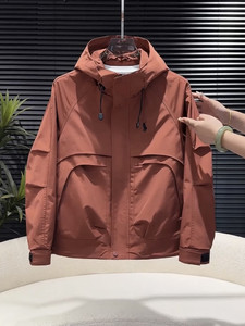 
Jacket cotton coat new outdoor hooded work jacket men's loose handsome jacket simple solid color versatile jacket