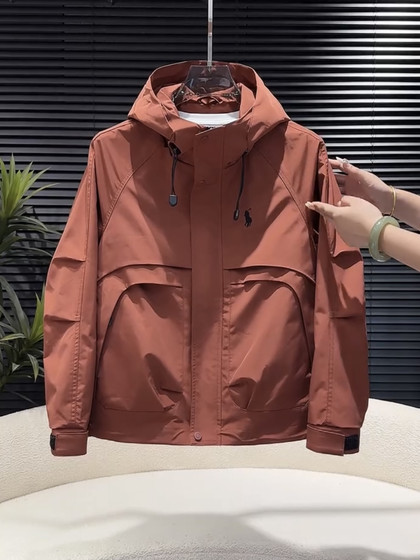 
Jacket cotton coat new outdoor hooded work jacket men's loose handsome jacket simple solid color versatile jacket