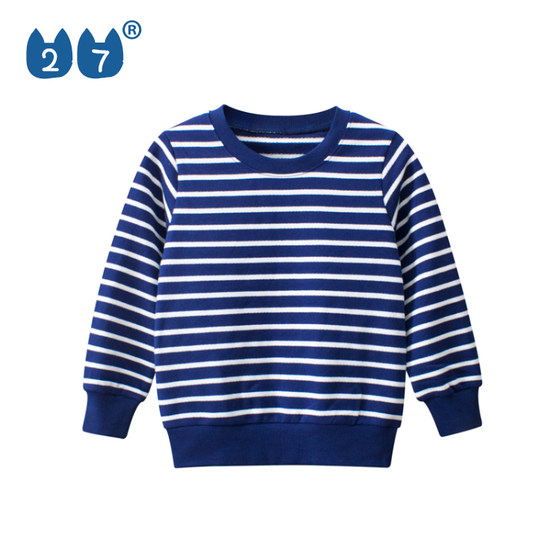 
27kids Korean style children's autumn clothing pure cotton long-sleeved T-shirt baby striped thin top boy's versatile bottoming shirt