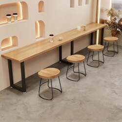 Solid Wood Low Bar Table and Chair Set, Bar Against the Wall, Window-Side Coffee Shop, Milk Tea, Fast Food, Snack Shop, Long Table