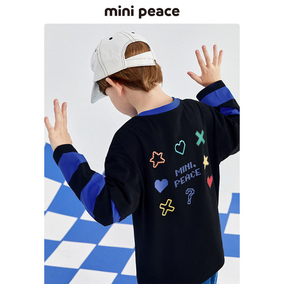 
MINIPEACE Peacebird children's clothing spring and autumn new boys' long-sleeved T-shirt children's black fake two-piece top with trendy interior