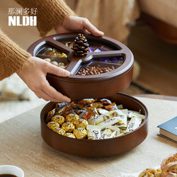 New Year's Dried Fruit Plate Candy Box Household Wooden Living Room Double-Layer Housewarming Fruit Plate New Year's Snack Compartment Storage Box