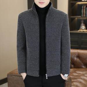 Short -end -collar woolen coat men's autumn and winter leisure thickened woolen woolen coat men's high -end new jacket
