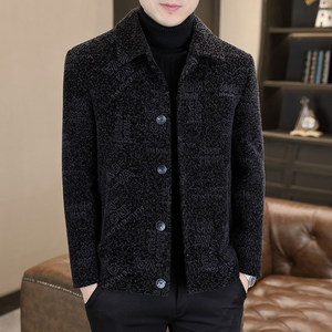 
High-end men's woolen coat short lapel casual Korean style trendy imitation mink jacket men's thick wool coat