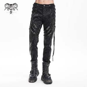 
Devil Fashion Gothic Dark Men's Clothing Band Lace Slim Trousers Leather Pants PT264