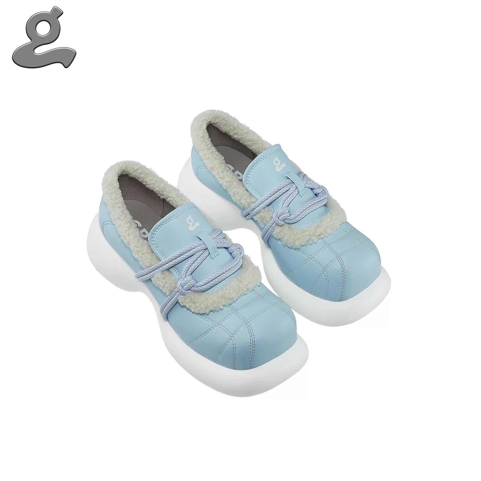 GRAPE Wardrobe系列Magician 粉棕拼色装饰毛毛绑带厚底深口单鞋-Taobao