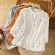 2025 summer new style fresh colorful polka dot embroidered shirt for women age-reducing temperament stand-alone collar ramie mid-sleeved shirt