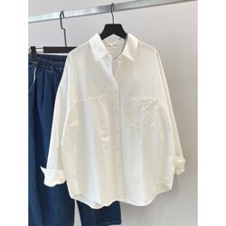 Hong Kong Style Casual White Shirt for Women, Loose Fit, 2026 Spring and Autumn, Lazy and Versatile, Pure Cotton Long-Sleeve Layered Shirt, Outerwear Top