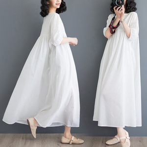 White Castle Dress Female Summer Loose Summer Covering Belly Slender High -waisted Skirt Fat MM Sea Holiday Long Skirt
