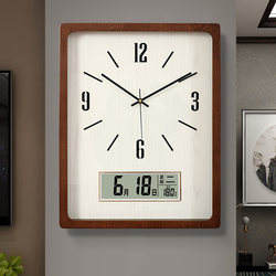 Chinese Solid Wood Wall Clock Living Room Home Fashion Simple Modern Wall Clock Silent Perpetual Calendar Quartz Clock