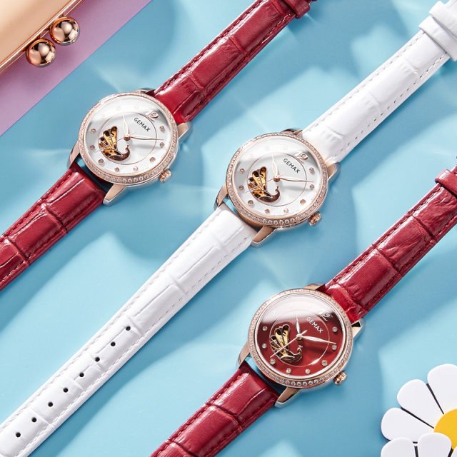 Gemax Gema Master Watch Woman Solid Full Automatic Machine Watch Watch Watch Wine Red Import Mortar