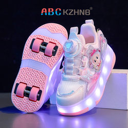 Abc Girls' Roller Shoes with Four Wheels, Retractable, Spring Children's Invisible Sports Roller Shoes, Girls' Princess Skate Net Shoes
