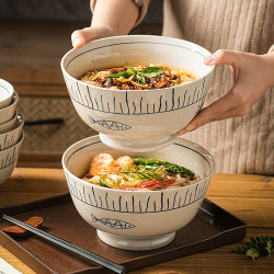 High-end ceramic large-capacity instant noodle bowl noodle bowl household 2025 new bamboo hat bowl tableware set ramen soup bowl