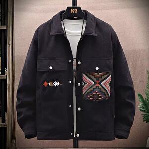 
Ethnic style workwear denim jacket for men in autumn and winter splicing design corduroy 2025 new handsome jacket