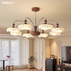 Medieval-Style Song Dynasty Aesthetic Living Room Chandelier, Home Lobby Main Light, French Retro Walnut Color Dining Room Light
